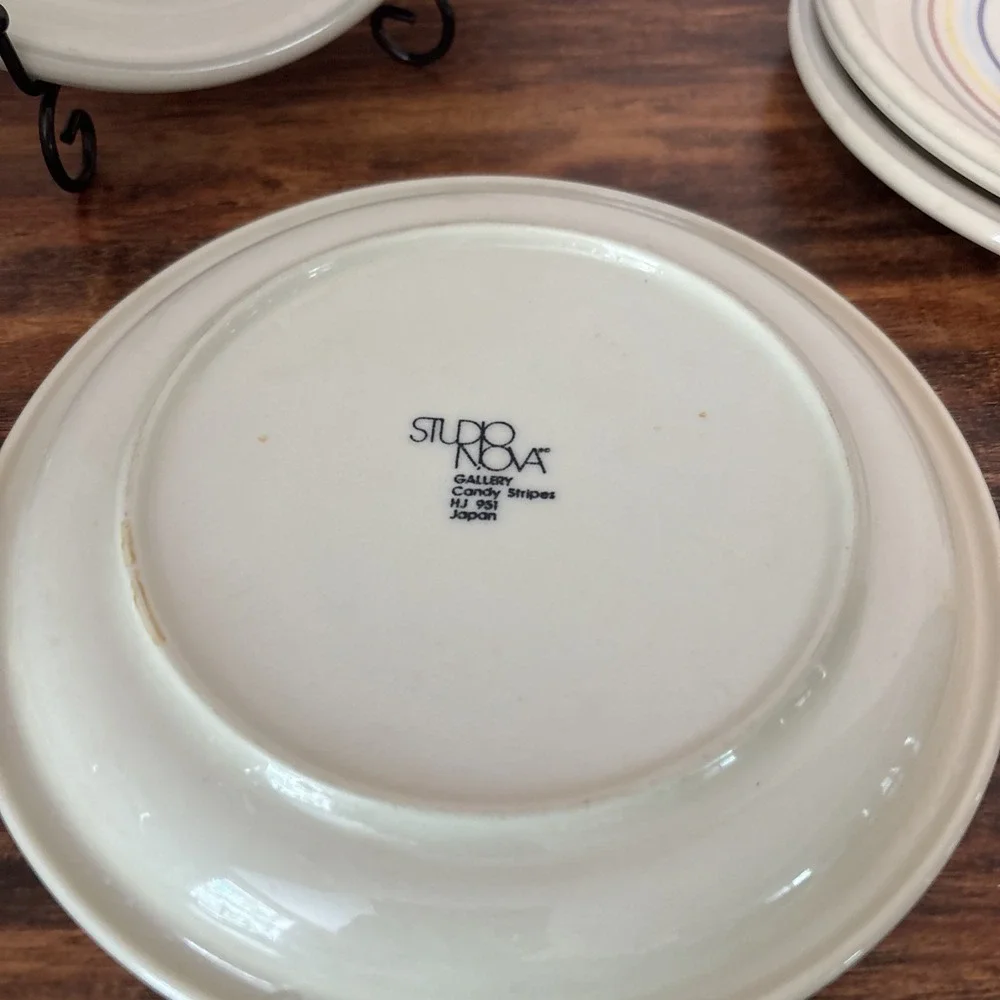 Set Of 4 Studio Nova Gallery Candy Stripes HJ 951 Salad Plate‎ Japan Rare
